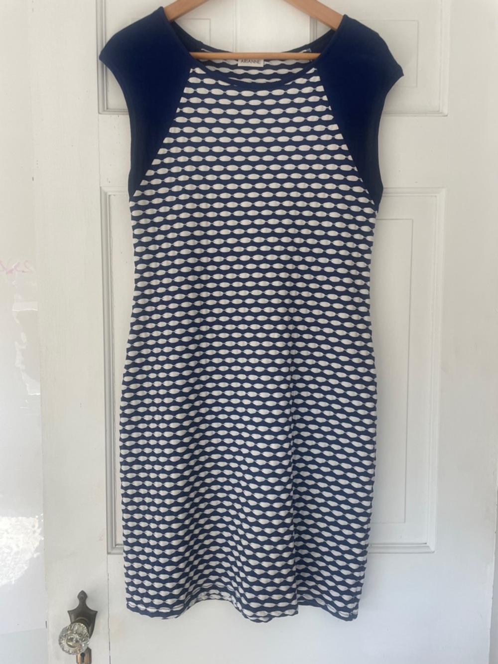 Blue & White Patterned Cap Sleeve Dress